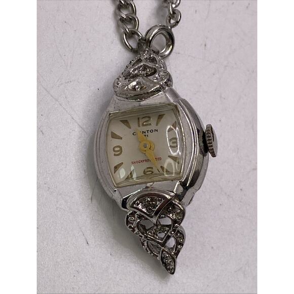 Clinton Womens Mechanical Wind Custom Gp Diamond Necklace Watch Works Running main image 2
